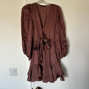 Olivaceous Mauve Long Sleeve Dress with Ruffle Hem